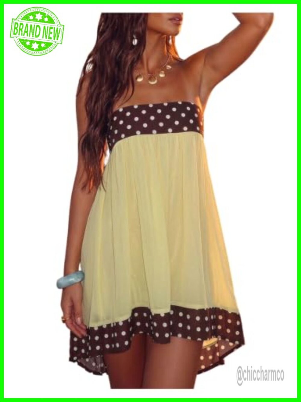 Women's Polka Dots Sheer Chiffon Strapless Mini Babydoll Dress